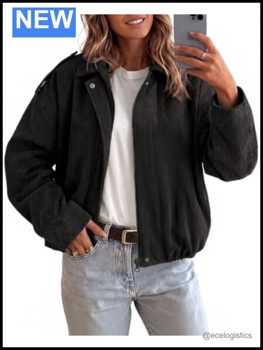 Cropped Corduroy Bomber Jacket Women Zip Up Long Sleeve Casual